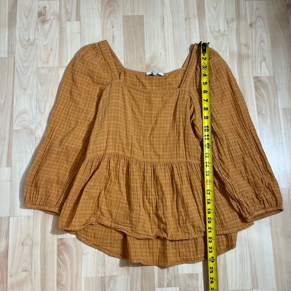 MADEWELL Yellow Peasant Balloon Plaid Top Shirt Blouse XXS - Picture 3 of 6